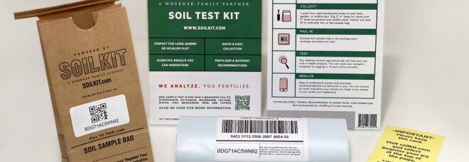 A SoilKit with a brown paper sample bag and instructions.