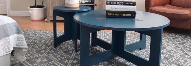 two blue coffee tables in modern living room