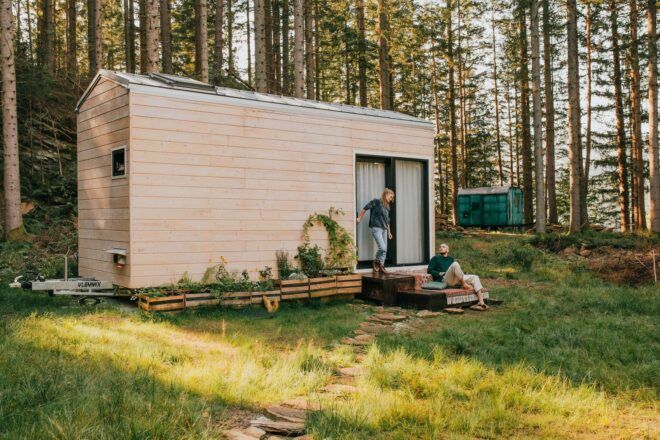 tiny home with raw wood cladding