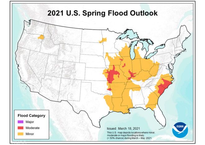 A U.S. map showing flood predictions.