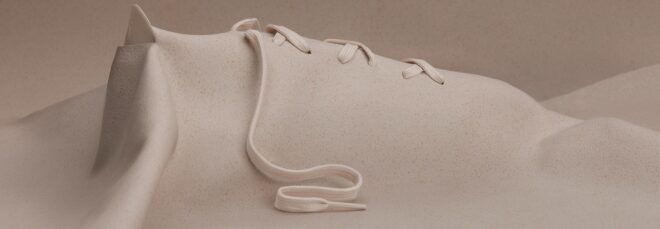 rendering of shoe draped in plant-based leather