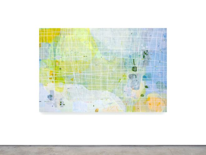 abstract art with blue, green, orange and white splotches