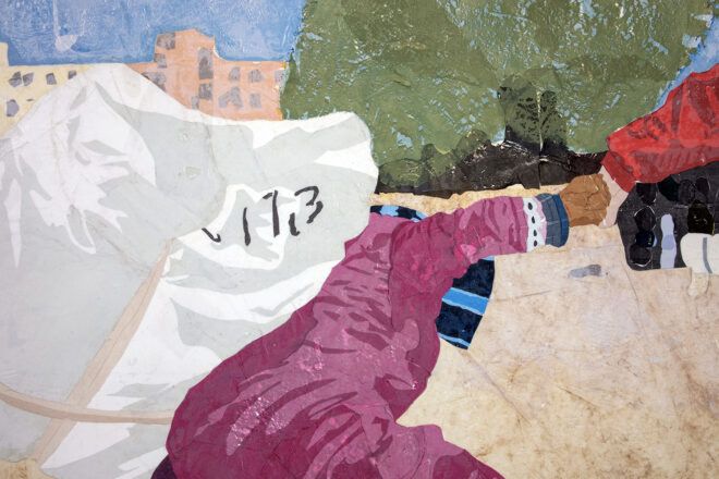 close-up of art made from fused plastic bag waste