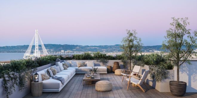 outdoor patio with large sofa and chairs