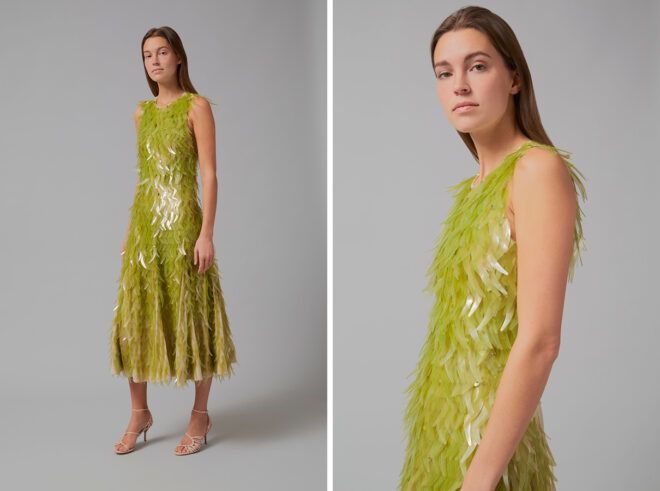person in green sequin dress