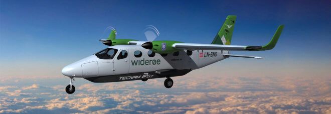 rendering of white and green electric airplane