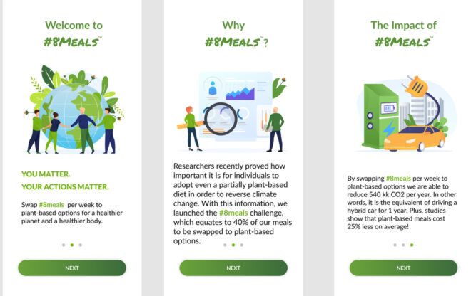 #8meals app screenshot describing the app's plant-based recipe database