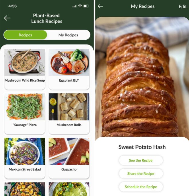 #8meals app screenshot of vegan recipes to choose from