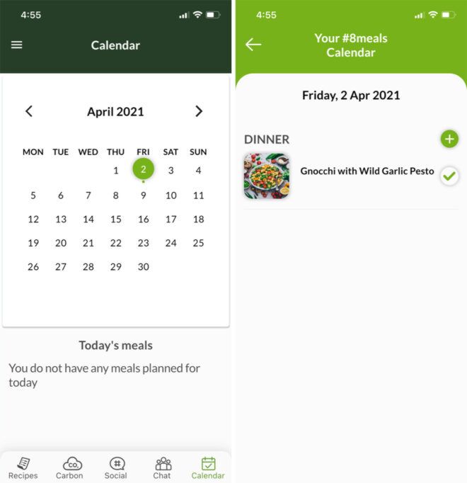 #8meals app screenshot of recipes scheduled in a calendar