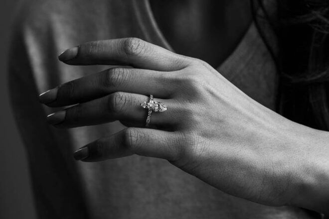 close-up of diamond ring on a hand