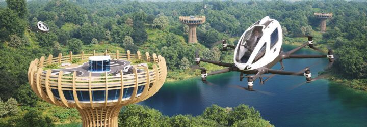 autonomous planes flying around wood landing towers