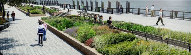 rendering of waterfront walkway
