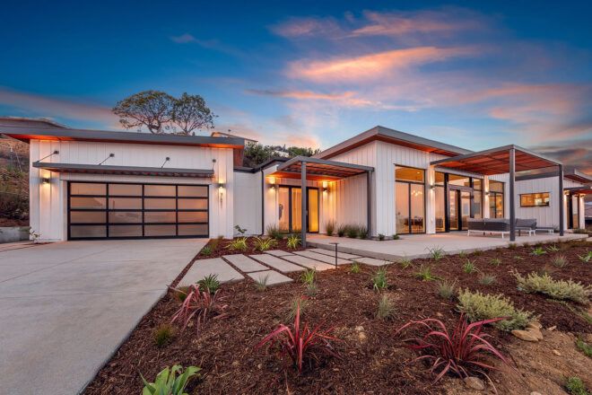 white home with wood accents