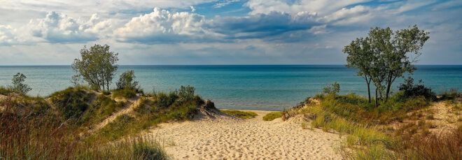 sandy path leading to Lake Michigan