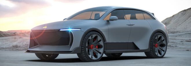 rendering of light gray solar-powered car