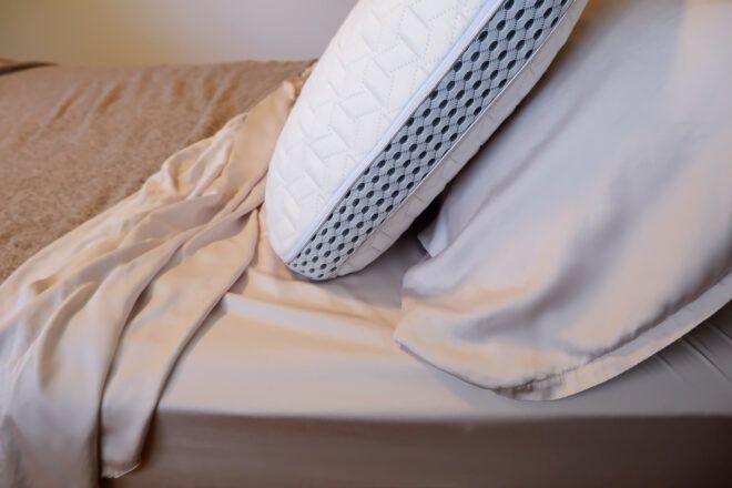 breathable pillow on gray bed