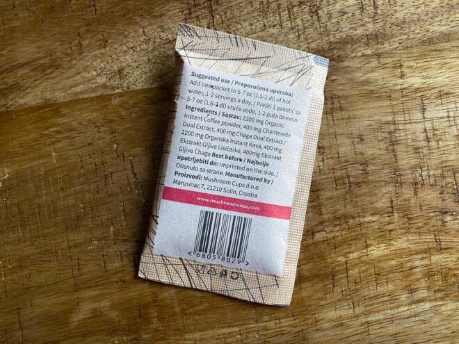 nutritional information on coffee packet