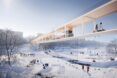 rendering of elevated metro station above snowy park