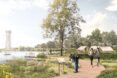 rendering of people on running path in a park
