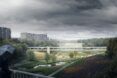 rendering of elevated path above a park