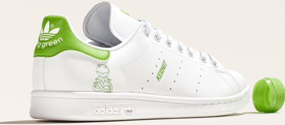 white and green sneaker with Kermit the Frog design