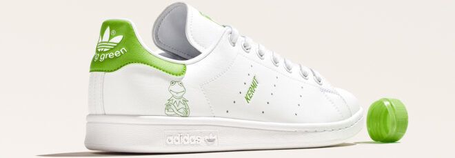 white and green sneaker with Kermit the Frog design