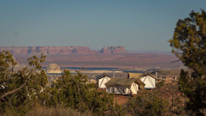 series of glamping tents in desert