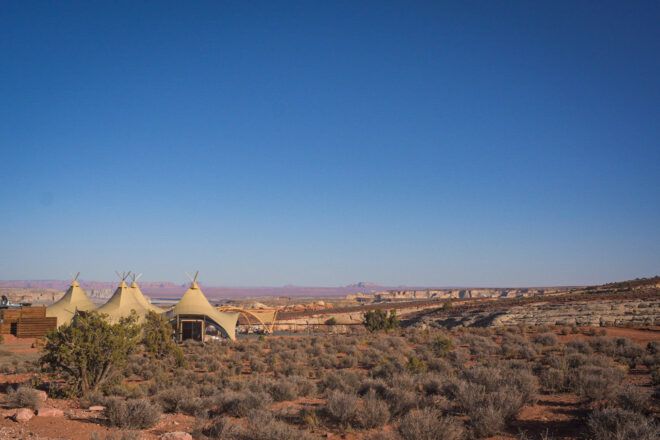 beige canvas tents in Utah desert