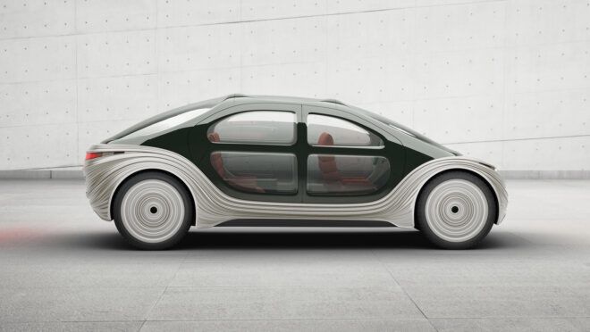 side view of gray electric car
