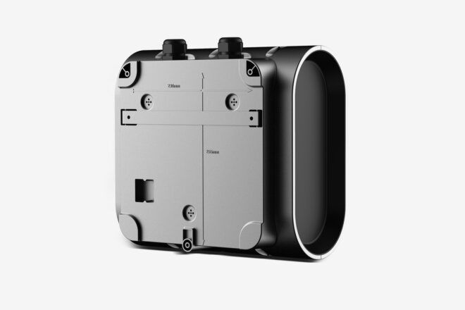 The back of an EV charging box against a white background.