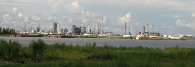 petrochemical factories along Mississippi River in Louisiana