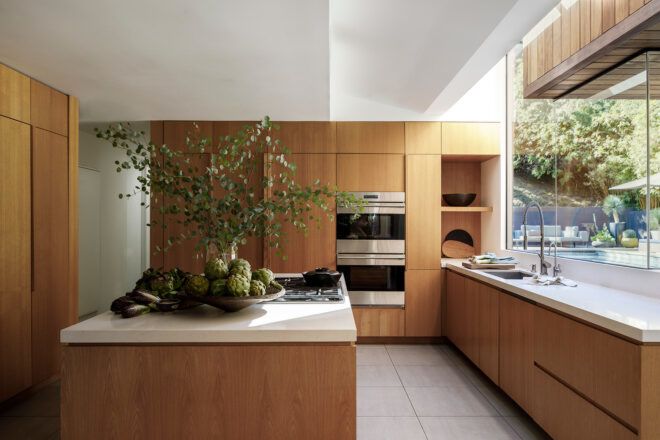 kitchen with wood cabinets and white quartz counters