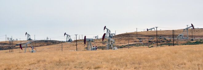 oil drilling machines on dry land in California