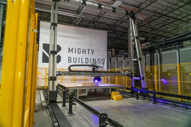 3D-printing machine making a building