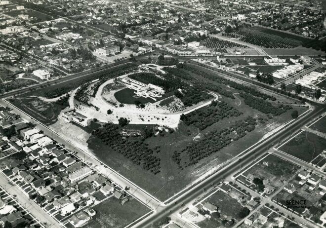 aerial black and white photo of Barnsdall Park in 1921