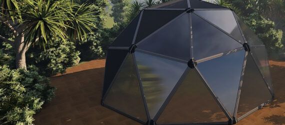 rendering of geodesic dome covered in acrylic