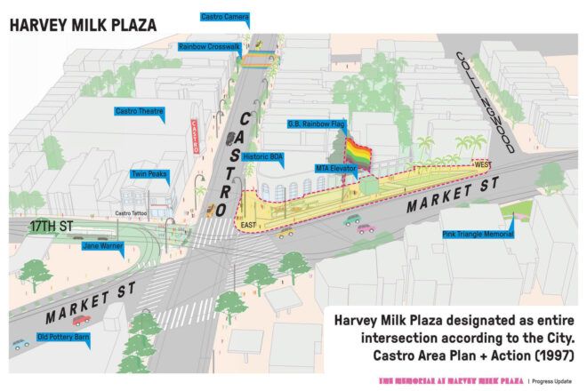A rendering of a map showing the planned space for the Harvey Milk Memorial.