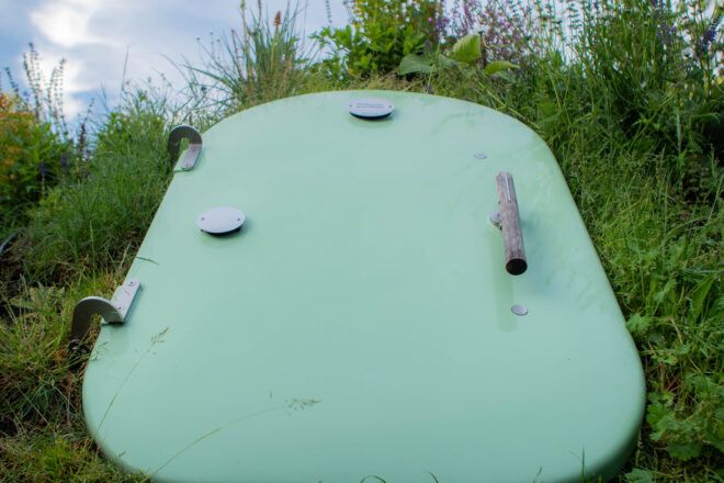 green door to an underground cellar