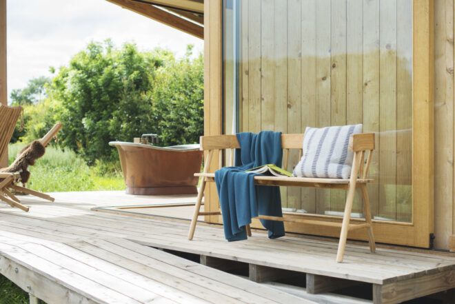 bench on wood porch