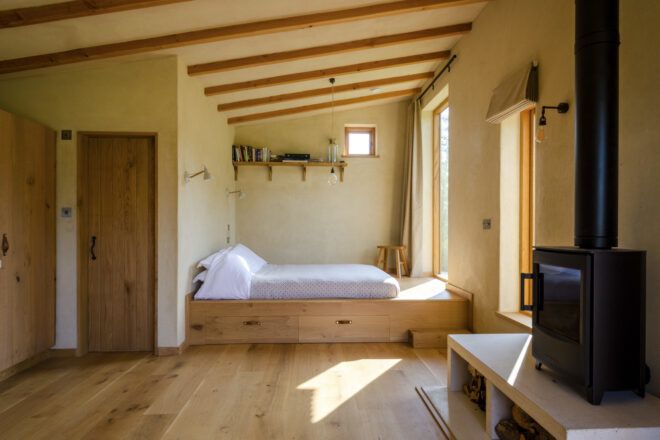 bed on wood platform