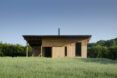 wood cabin with large windows