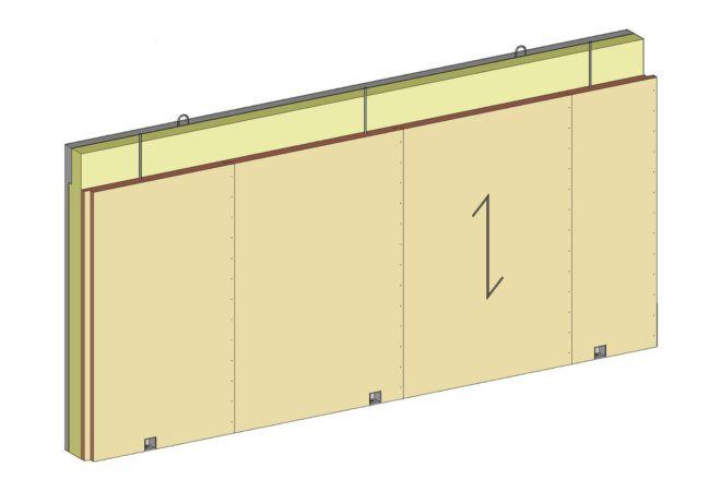 A rendering of the hybrid sandwich wall.