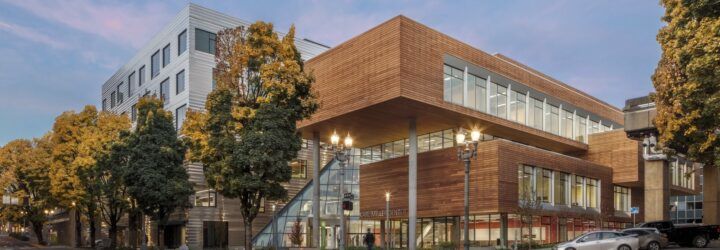 cantilevered wood college building