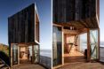 angular wood cabin with glass walls on bottom floor