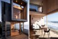 living room with sofa and chair next to glass wall