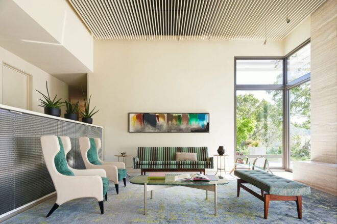 white living room with white and blue furniture