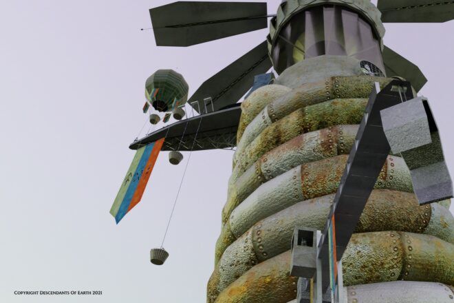 rope and pulley system attached to tower