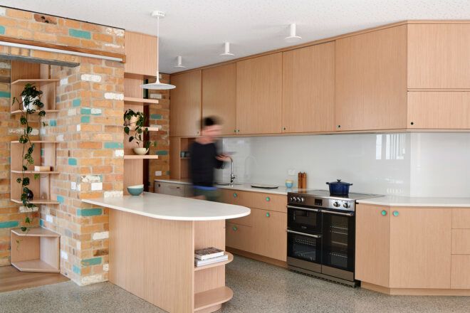 kitchen with light wood cabinets