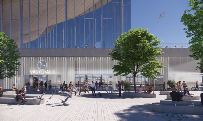 entrance to glass transportation hub building