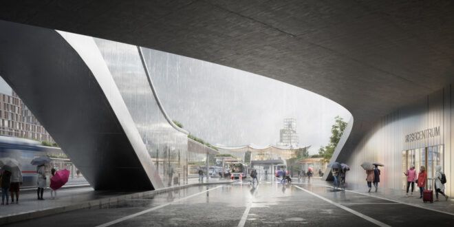 covered patio area next to transit station